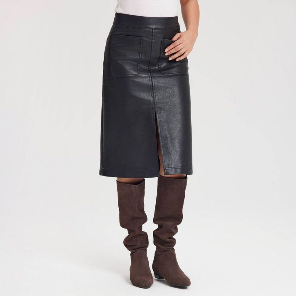 Women's Faux Leather Midi A-Line Skirt - Universal Thread Black 6